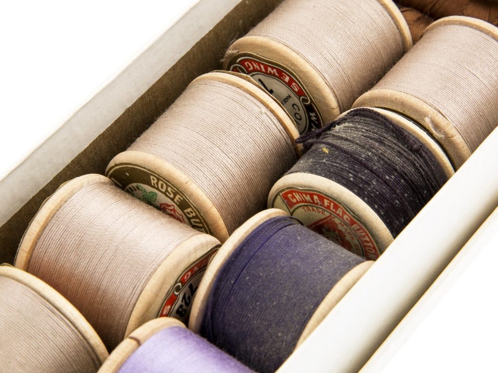 Box of threads used by glovemaker Anne Kershaw.