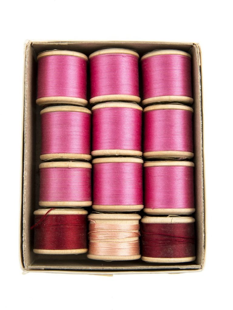 Box of threads used by glovemaker Anne Kershaw.